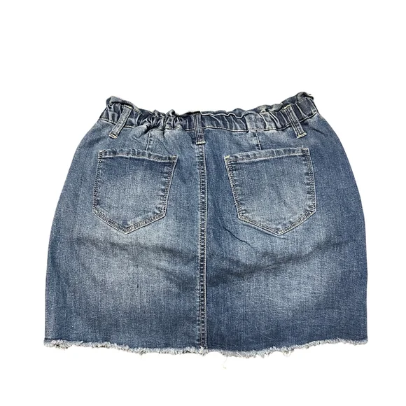 Hippie Girl Size 12 Denim Mini Skirt Elastic Waist Raw Hem - Picture 2 of 6